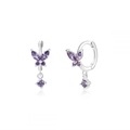 Orecchini a cerchio in argento S925 con farfalle in zircone viola e pendenti - Argento Viola