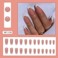 Uñas postizas francesas tipo ataúd de longitud media con puntas blancas y base nude - W1138 Estilo francés simple (Pegamento incluido)