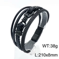 Heren meerlaagse gevlochten lederen armband in zwart met metalen ketting en magnetische sluiting - Stijl B Zwart (KB147967-KLHQ)
