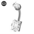 Silver G23 Titanium navel ring with heart-shaped white zircon and 14G internal thread - Style 9 (Rectangle)