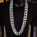 Chunky silver hip-hop Cuban link necklace in metallic finish displayed on a black bust - 90cm Length / Silver