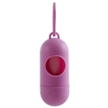 Close-up of purple capsule pet waste bag dispenser with hook and circular side opening - Light Purple