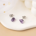 Natural purple amethyst raw stone stud earrings with minimalist silver-tone metal posts - Amethyst Drop Earrings