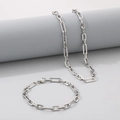 Silver square link stainless steel jewelry set featuring a fashion necklace and bracelet - Silver-Style 7 (5.5mm)