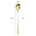 Golden long handle stainless steel spoon, 19cm length with polished round head - Gold (Round)