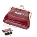 Wine red crocodile embossed faux leather coin purse with classic gold metal clasp closure - Red