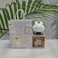 Cute white bunny smart alarm clock with night light and matching bear gift bag - Shy Rabbit (Blue) + Checkered Bear Bag