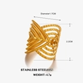 Anillo cruzado geométrico multicapa de acero inoxidable bañado en oro de 18 quilates - Anillo de Línea Dorada