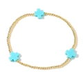 Bracciale alla moda con perline in metallo dorato e tre ciondoli a croce turchese - Perline Oro-Croce Blu