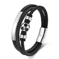 Herren-Armband aus zweilagigem schwarzem Leder mit Fußball-Anhänger und Magnetverschluss - 21cm / Stil 2 (Fußball Doppelschichtig)