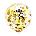 Transparent 12-inch 18th birthday balloon with gold confetti and black crown design - Gold Crown Confetti