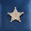 Vintage golden sheriff star badge with sparkling crystals on dark blue satin background - Sheriff Star Badge (XD7998-1)