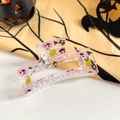 Halloween rectangular hair claw clip with ghost and pumpkin patterns on orange background - 8.5cm Transparent Square - Pink Pumpkin