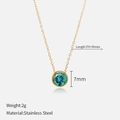 Minimalist gold plated stainless steel necklace with round teal gemstone pendant - December Lake Blue / Gold