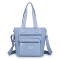 Light blue large capacity nylon tote bag with adjustable shoulder strap and zip pockets - Blue