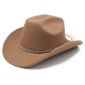 Classic brown felt western cowboy hat with wide brim and beaded decorative band - M(56-58cm) / Khaki