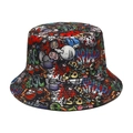 Omkeerbare vissershoed met graffiti-print en stedelijke cartoonpatronen voor zonbescherming - M (56-58cm) / Kleurrijke Graffiti/Zwart (Omkeerbaar)