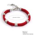 Red braided leather layered anchor bracelet with stainless steel beads 180mm length - B13 Braided Rope / Red