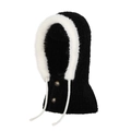 Winter thermal balaclava with black fleece and white plush trim and button closure - Black