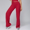 Women's high-waisted wide-leg sports trousers in deep red elastic quick-dry fabric - Lava Red