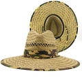 Cappello da sole in paglia con tesa larga mimetica jungle e corona traspirante per esterno - Stile Camuffamento Giungla