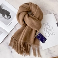 Classic camel wool scarf with long tassels made of 100% British wool fabric - Shrimp Camel