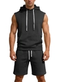 Ensemble de sport noir sans manches à capuche pour homme en maille gaufrée - S / Noir