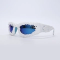 Avant-garde wavy frame sunglasses with textured white resin and blue polarized lenses - White Frame Blue Lens (White Lava)