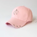 Pink cotton baseball cap featuring silver star pendant and metal rings detail - S Kids (48CM-52CM) / Half Ring Star / Pink