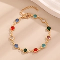 Macro shot of colorful zircon gold bracelet with lobster clasp and extension chain - KC Gold Multicolor Gemstone Bracelet (11646)