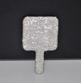 Handheld silver rhinestone mini hair brush with integrated vanity mirror on the back - Silver Square Shape 95*165mm