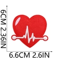 Detail view of heart embroidery patch with size dimensions 6.6cm by 6cm in red color - Red and White ECG (4号)