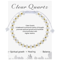 Macro view of clear quartz bead bracelet with golden spacers and adjustable cord - Clear Quartz Bracelet