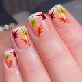 Autumn maple leaf French manicure press-on nails with white tips and nude base - Nude Pink Maple French Style (CW768)