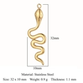 Ciondolo a forma di serpente dorato in acciaio inossidabile 32x10mm per gioielli DIY - Stile Serpente (VC771)
