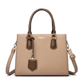 Sac à main minimaliste beige et marron en cuir PU avec bandoulière et pendentif - Kaki