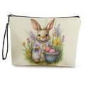 Easter canvas makeup bag with vintage rabbit floral print and black wristlet strap - Vintage Flower Basket Bunny Style (款式2)