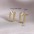 Minimalist geometric rectangular gold earrings made of copper with sparkling zircon stones - Geometric Style
