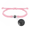 Pink braided projection bracelet with I Love You in 100 languages stone inlay - Pink Projection Bracelet - In Stock