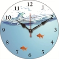 Silent wall clock with vintage wood ocean theme and gold fish ripple pattern design - Water Ripple Goldfish