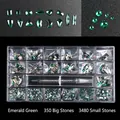 Peacock green 21-grid nail art crystal set with 3830 mixed rhinestones and pen - Peacock Green (350 Big + 3480 Small)