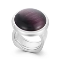 Modern silver titanium ring featuring a large round dark purple cat-eye stone - US 6 / Silver Purple Cat's Eye Style (KR107544-K)