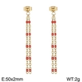 Long red resin bead tassel earrings with golden titanium steel chains and stud - Gold - Red Beads