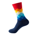 Colorful argyle pattern crew socks for men in vibrant geometric orange and blue design - No. 157 Patchwork Argyle
