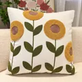 Beige square pillow case with 3D sunflower embroidery on cream-colored boucle sofa - Sunflower / 45x45 Case Only