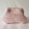 Detail of pink and white handmade crochet cloud bag showing woven cotton rope texture - Pink White