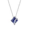 Elegant S925 sterling silver necklace featuring a square blue gemstone with micro-pave accents - Lzn18-p For Sale