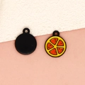 DIY round orange fruit slice charm with black metal finish for jewelry making - Sweet Orange - Black (12-Black)