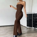 Zweiteiliges Set für Damen mit braunem Schlauchtop und Schlaghose für Streetwear - S / Braunrot