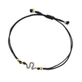 Adjustable black woven rope snake bracelet with gold plating and zircon crystals - Gold Rope